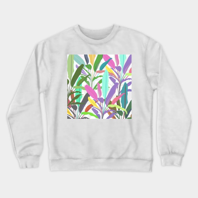 Tropical colorful banana leaves white Pattern Crewneck Sweatshirt by NdesignTrend